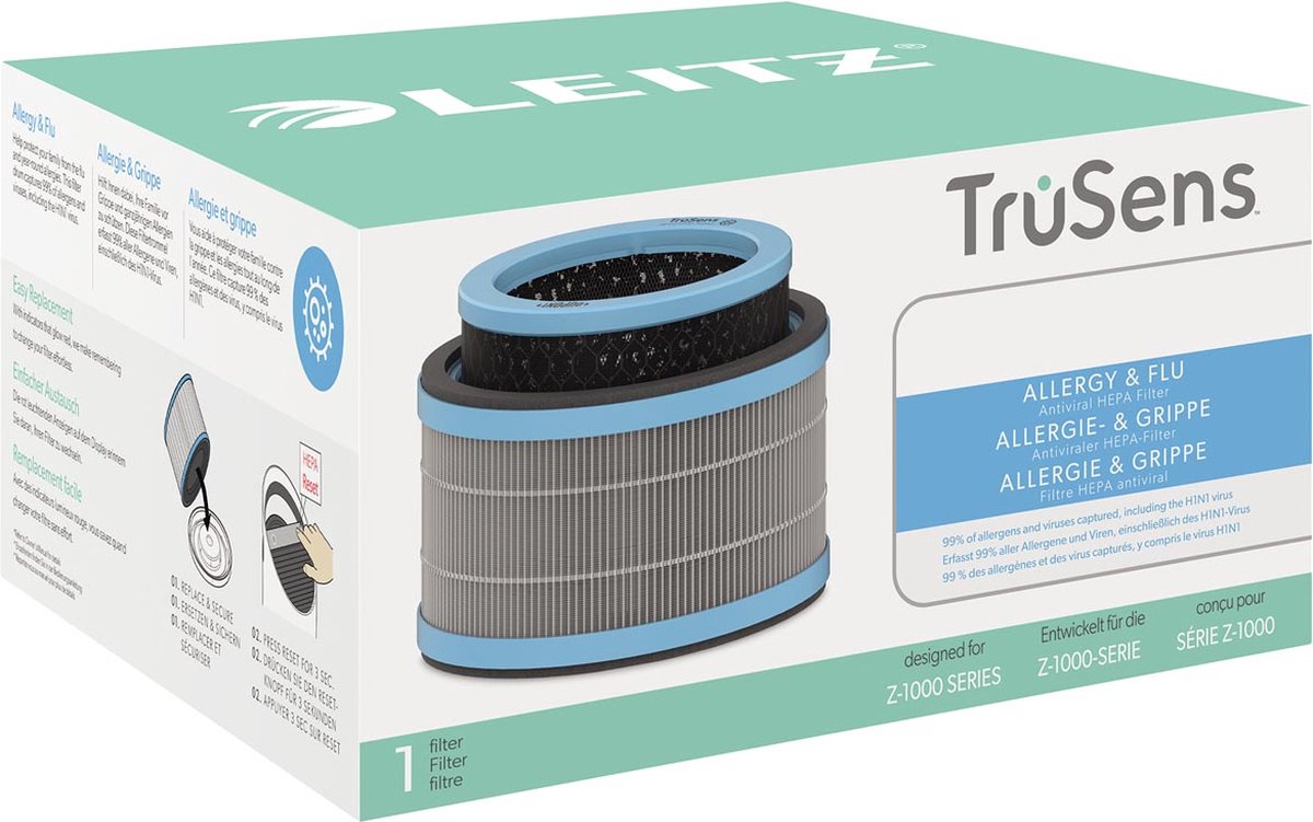 Leitz Trusens Allergie en Griep Antiviraal 3-in-1 HEPA Filter voor Z-1000 Kleine Luchtreiniger