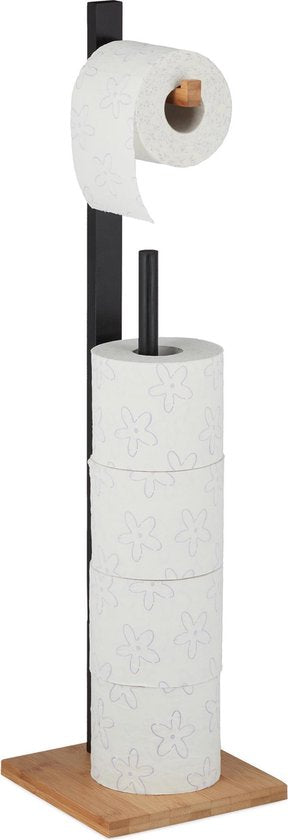 toiletrolhouder staand - bamboe - met reserverolhouder - 5 rollen - 71 x 19 x 19 cm