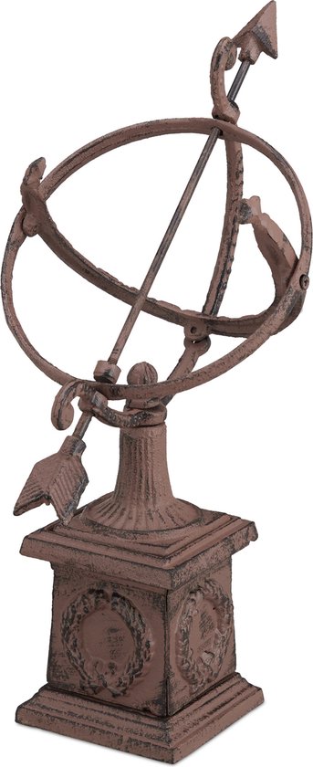 zonnewijzer - gietijzer - antiek design - weerbestendig - 36 x 17 x 14 cm - bruin