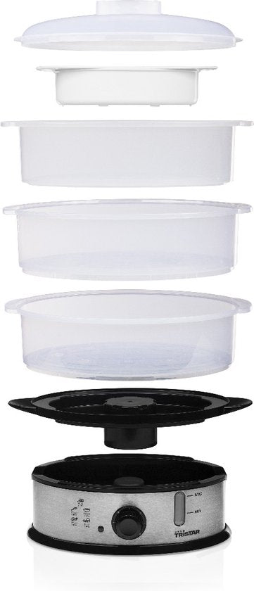 Tristar VS-3914 - Stoomkoker 1200W - 9L, 3 laags - Vaatwasserbestendig - BPA-vrij - aan onderkant iets afgebroken product gewoon bruikbaar