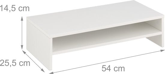 beeldscherm verhoger - opbergruimte -14,5 x 54 x 25,5 cm - bureau - wit