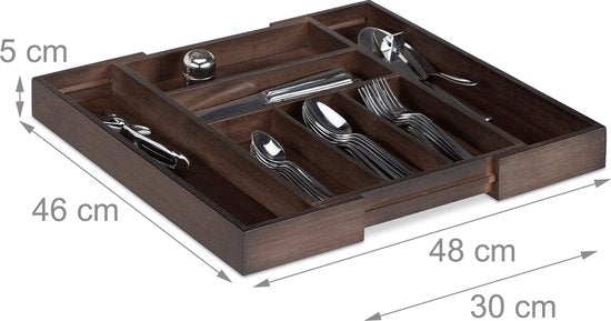 bestekbak - uitschuifbaar - 30 - 48 cm breed - 5-7 vakken - bamboe - 30 - 48 cm breed - 5-7 vakken - bamboe