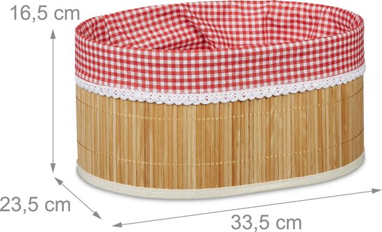 broodmandje bamboe - met stof - ontbijtmandje - 16,5 x 33,5 x 23,5 cm
