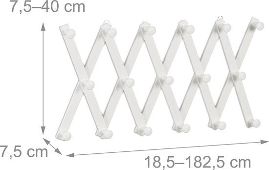 muurkapstok hangend - 17 haken - uitschuifbaar - 18,5-182,5 cm breed - modern