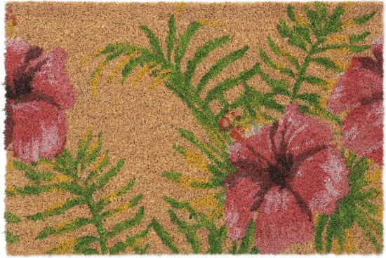 deurmat kokos - met tropisch motief - 40 x 60 cm - antislip - weervast - gekleurd