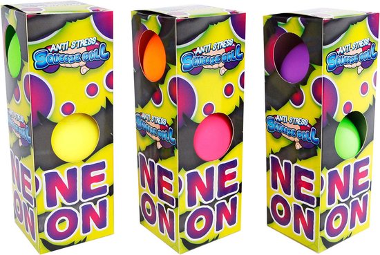 Neon knijpballen - 1 verpakking met daarin 3 stuks - Fidget Toys - 5 cm - Inclusief verpakking - Stressballen voor de hand