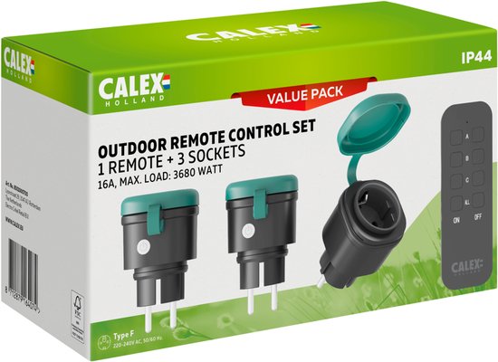 Calex Draadloze Schakelset - 3x Schakelaar stekker + Afstandsbediening - Draadloze Bediening voor Buiten