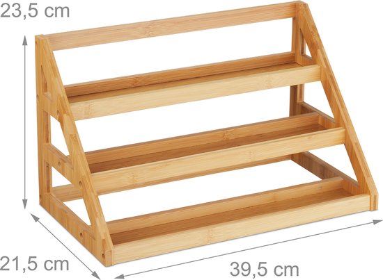 kruidenrek staand - 3 laags - bamboe - zonder potjes - 23,5 x 39,5 x 21,5 cm - kruiden organizer