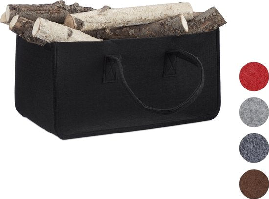 houtmand vilt - opvouwbaar - 25 x 25 x 50 cm - opbergmand - zwart