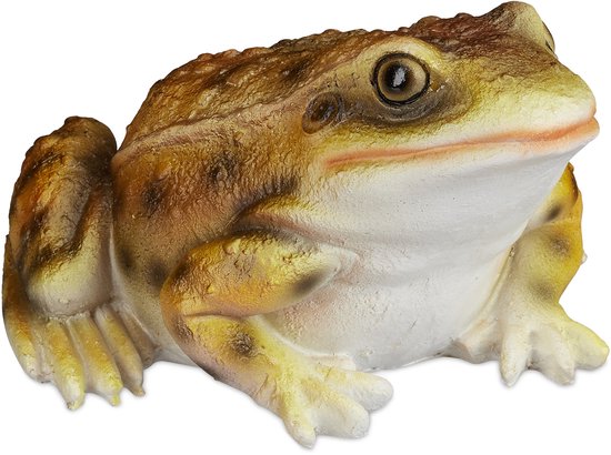 kikker beeld - zittend - kunststeen - geel