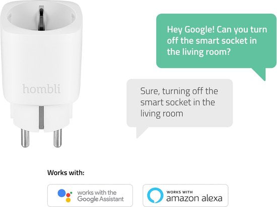Hombli Slimme Stekker - Smart Plug met App Bediening - Wifi Stopcontact - Tijdschakelaar voor binnen - Energiemeter - Compitabel met Amazon Alexa en Google Home - 3 stuks - Wit
