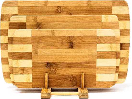 snijplanken set van 3 - met houder - bamboe - smaakneutraal - ontbijtplank