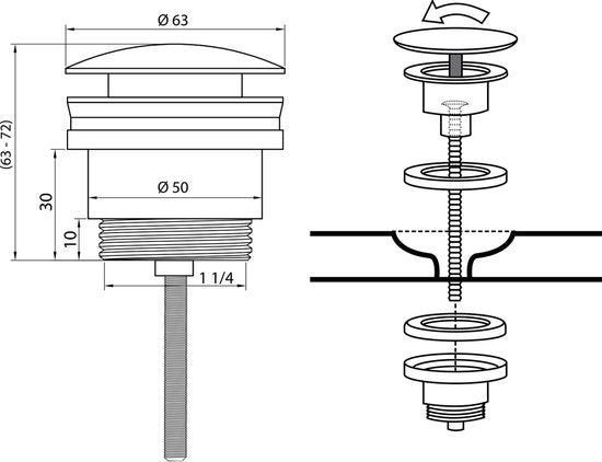 Differnz Design Afvoerplug Mat Wit – Pop–up – Ø 63mm – Mix & Match – Kleine schroef