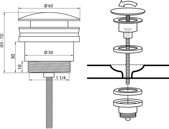 Differnz Design Afvoerplug Rood Koper – Pop–up – Ø 63mm – Mix & Match – Kleine schroef