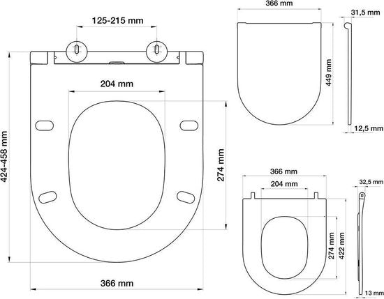 Tiger Elvas - WC bril D-vorm - Toiletbril met deksel - Soft Close - Easy Clean functie - Duroplast - Wit