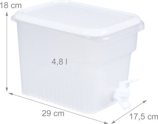 drankdispenser koelkast - 4,8 liter - kraantje en deksel - kunststof