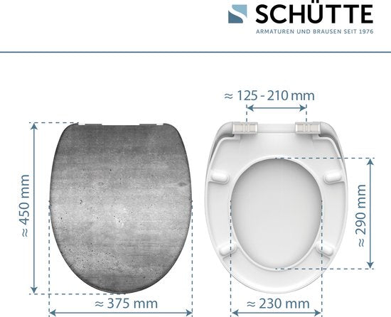 SCHÜTTE WC-Bril 82155 INDUSTRIAL GREY - Duroplast - Soft Close - Verchroomde Scharnieren - Decor - 1-zijdige Print