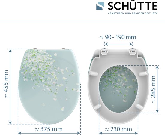 SCHÜTTE WC-Bril 82381 FLOWER IN THE WIND - Duroplast - Soft Close - Afklikbaar - RVS-Scharnieren - Belastbaar tot 175 kg - Decor - 3-zijdige Print