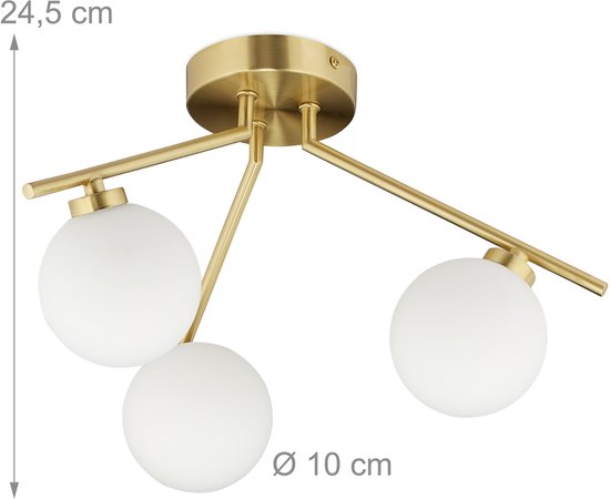 Plafondlamp glas - 3 bollen - G9-fitting - goudkleurig