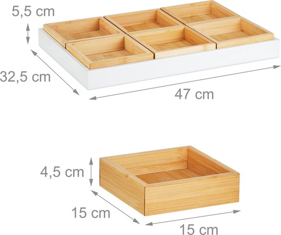 serveerschaaltjes set - met dienblad - bamboe - 6 bakjes - natuur-wit