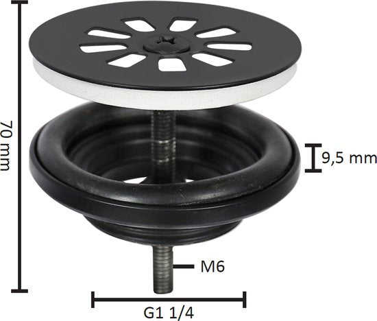 Differnz Afvoerplug Mat Zwart – Afvoerstop voor Wastafel – Ø 64 mm – 6M schroef
