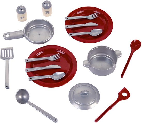 Klein Toys Miele Petit Gourmet keuken - 69x33x95 cm - oven, vaatwasser, afzuigkap, spoelbak, kook- en eetgerei - incl. geluidseffecten - rood grijs