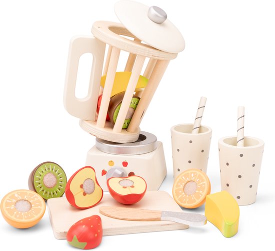 New Classic Toys® Houten Smoothie Maker Speelset - Inclusief 5 Stuks Fruit, een Snijplank en 2 Bekers - Speelgoedkeukenmachine voor Kinderen - Rollenspel Keukenspeelgoed - Vanaf 3 Jaar