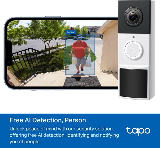 Tapo D210 draadloze video deurbel op batterij - 2K Video - Zonder Abonnement - IP65 - Slimme deurbel