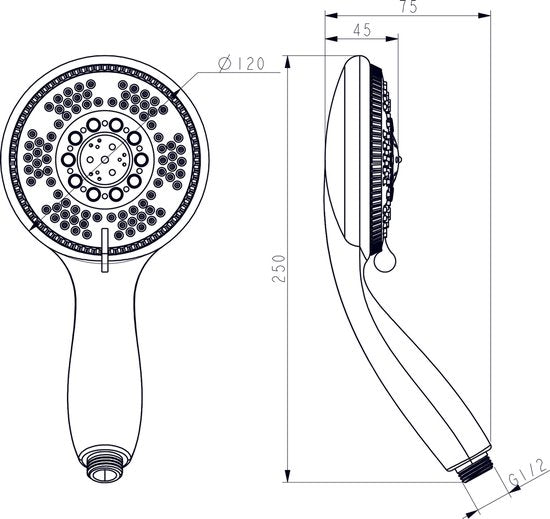 Differnz Handdouche – Douche set 5 standen – Handdouche met Slang (1,5 meter) – Chroom – Ø10 cm