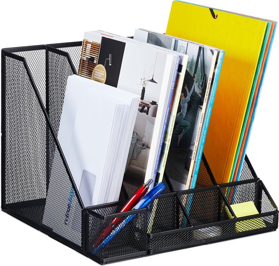 tijdschriftenhouder - 4 vakken - A4 - staal - zwart