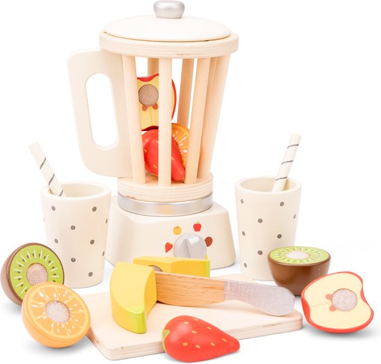 New Classic Toys® Houten Smoothie Maker Speelset - Inclusief 5 Stuks Fruit, een Snijplank en 2 Bekers - Speelgoedkeukenmachine voor Kinderen - Rollenspel Keukenspeelgoed - Vanaf 3 Jaar