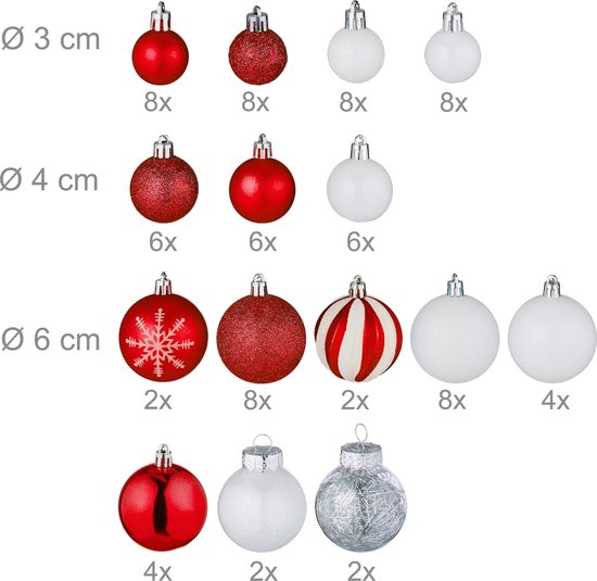 kerstballen - set van 101 - plastic - onbreekbaar - kerstpiek ster - rood/wit