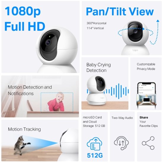 Tapo C200 Beveiligingscamera binnen - 1080P- Full HD- Pan/Tilt