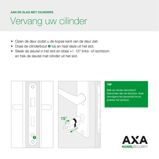 AXA Enkel Cilinderslot - 10/30 mm - Security+ - Veiligheidscilinder Vernikkeld - incl. 3 sleutels