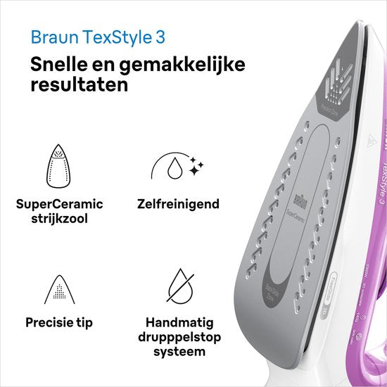Braun TexStyle 3 SI3030PU - Stoomstrijkijzer - Paars