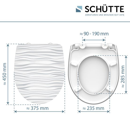 SCHÜTTE WC-Bril 82584 WHITE WAVE - High Gloss - Duroplast - Soft Close - Afklikbaar - RVS-Scharnieren - Belastbaar tot 175 kg - Decor - 1-zijdige Print