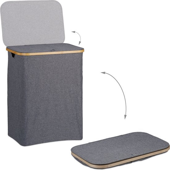 wasbox met deksel - 130 l - bamboe - polyester - draagbaar - ademende waszak