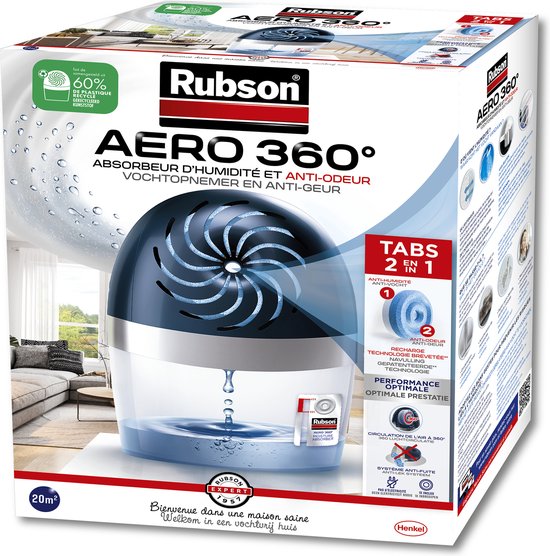 Rubson Vochtopnemer AERO360 Toestel 20m2 | Luchtontvochtiger Toestel | Vochtvanger Badkamer | Binnenhuis & Badkamer