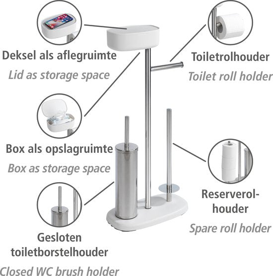 WENKO Toiletbutler Rivazza RVS wit – Toiletborstel met houder, Toiletrolhouder, Reserverolhouder en Opbergbox
