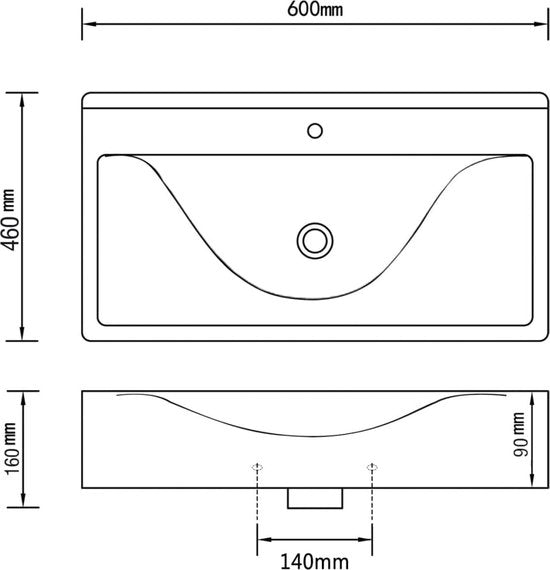 Wastafel met kraangat rechthoekig 60x46 cm keramiek