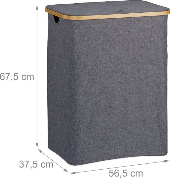 wasbox met deksel - 130 l - bamboe - polyester - draagbaar - ademende waszak