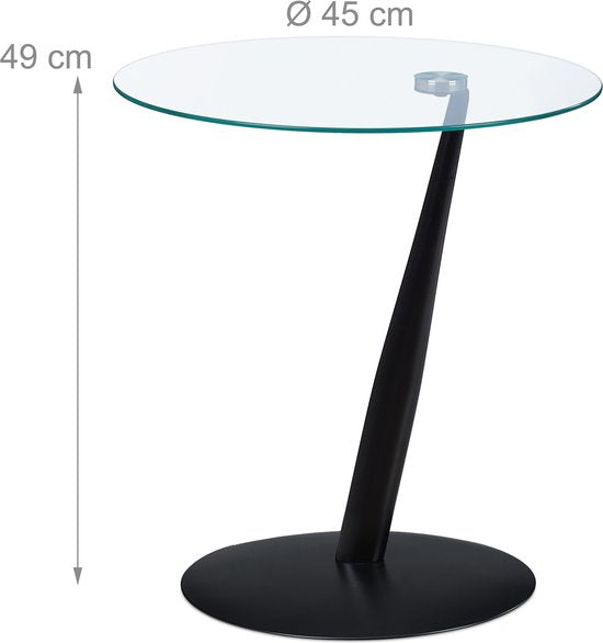 Bijzettafel modern zwart van glas en staal - Ø 49 x 45 cm