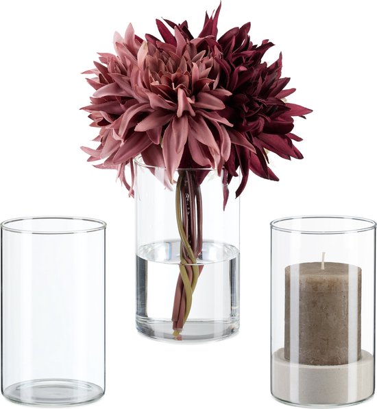 vazen - 15 x 9,5 cm - glazen bloemenvaas - kaarsen - set van 3