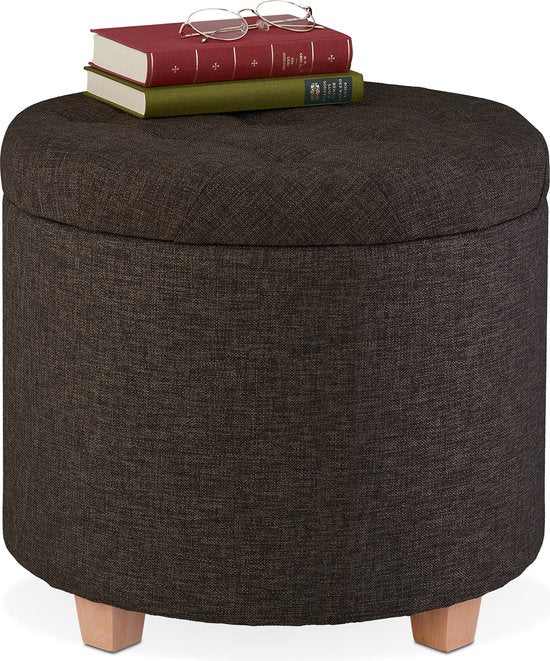 poef met opbergruimte - op pootjes - deksel - tot 100 kg - voetenbank - bruin