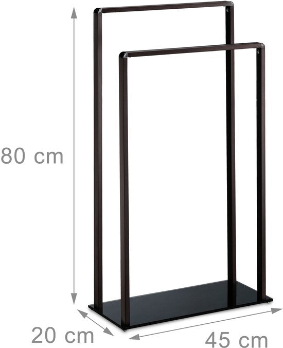 Handdoekhouder vrijstaand modern design metaal 2 roedes 80x45x20 cm brons-zwart handdoekenrek