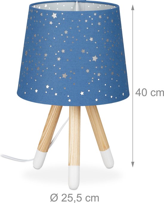 nachtlamp kinderkamer - 40 cm hoog - E14-fitting - ronde lampenkap - kinderlamp - blauw