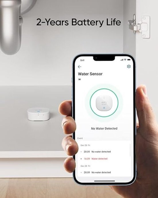 eufy Security Water and Freeze Sensor met Remote Alerts, IP65 Waterdicht, 2 Jaar Batterijduur, HomeBase Vereist, Compatibel met HomeBase S380 en S280, App Besturing