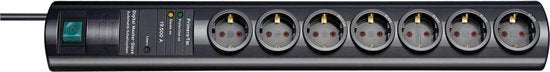 Primera-Tec 19.500 A automatische stekkerdoos met overspanningsbeveiliging zwart 2m H05VV-F 3G1,5