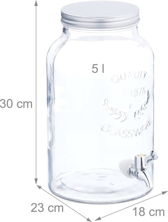 glazen drankdispenser met kraantje - 5 liter - limonadetap met schroefdeksel
