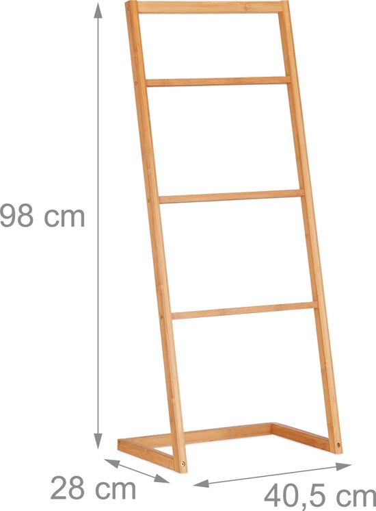 handdoekenrek - vrijstaand - 4 stangen - bamboe - 100 x 40 x 30 cm - badkamer